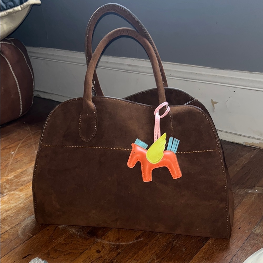 Brown Suede Tote with 2 Colorful Charm NWOT